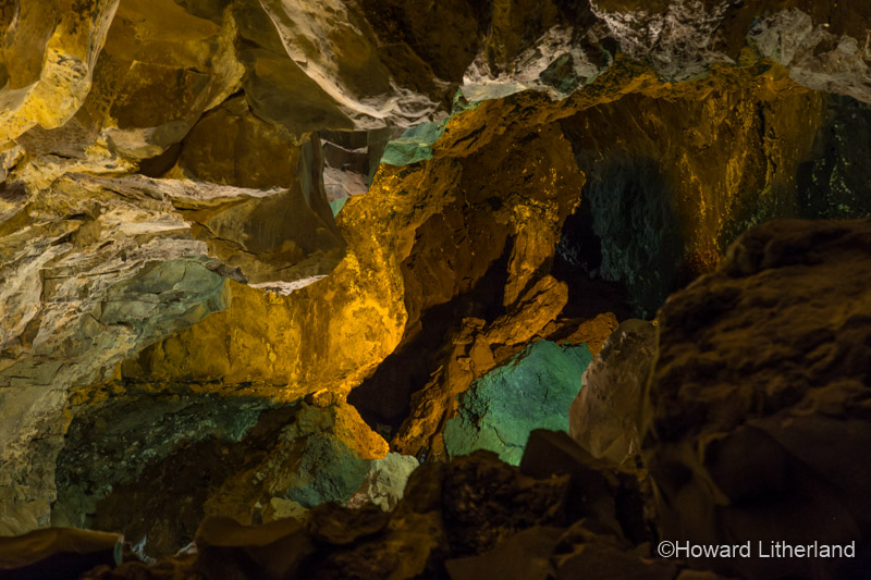 Colourful rocks inside the Cueva de Los Verdes cave system on Lanzarote in the Canary Islands