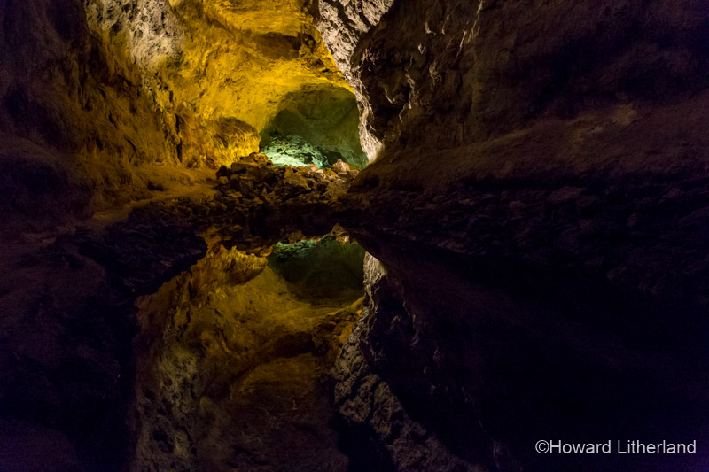 Optical illusion inside the Cueva de Los Verdes cave system on Lanzarote in the Canary Islands