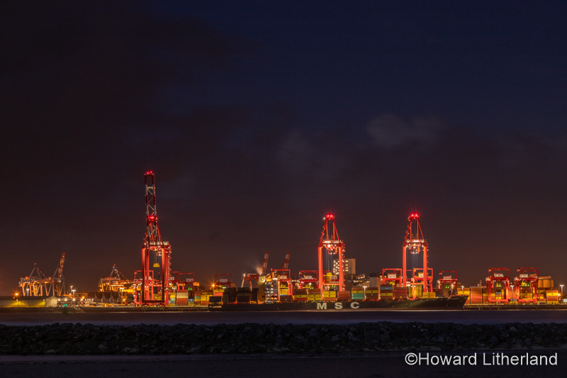 Liverpool 2 Container Terminal at night, England