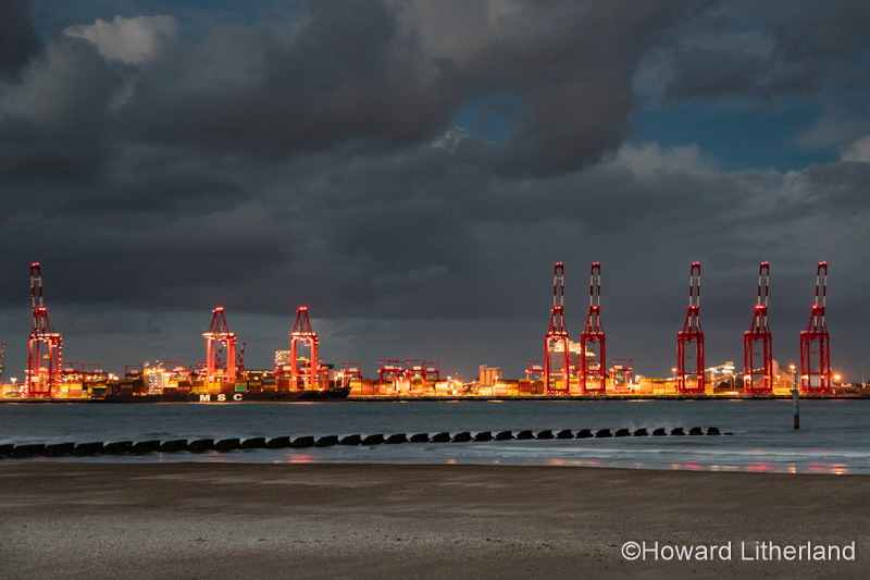 Liverpool 2 Container Terminal at night, England