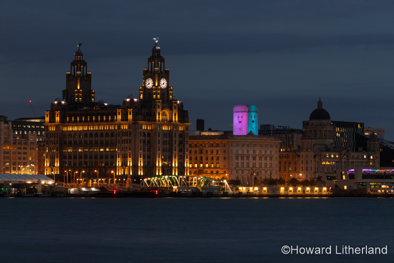 Liver Building, Liverpool, with night time illuminations