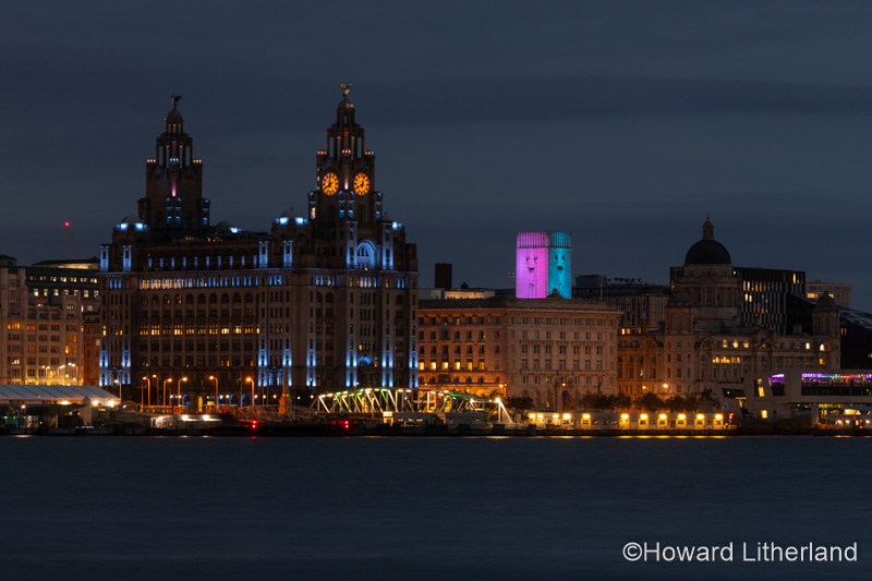 Liver Building, Liverpool, with night time illuminations