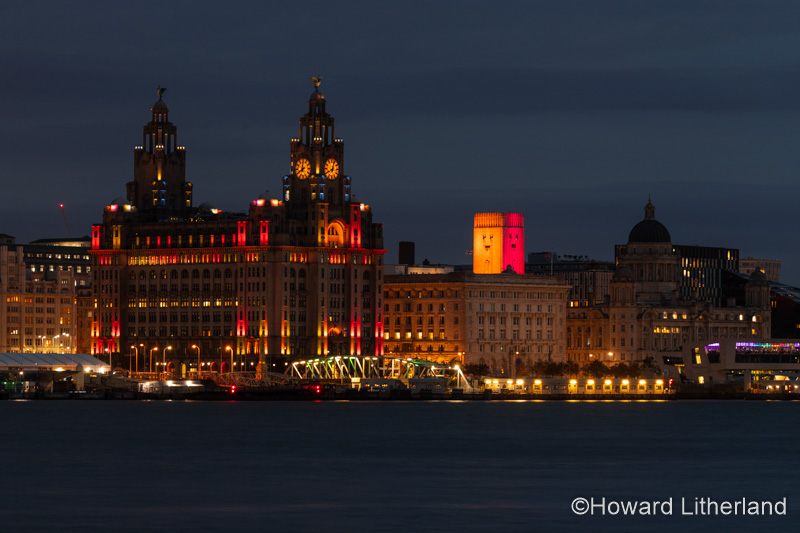 Liver Building, Liverpool, with night time illuminations