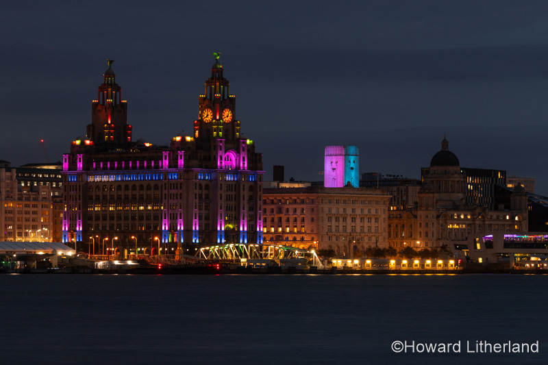Liver Building, Liverpool, with night time illuminations