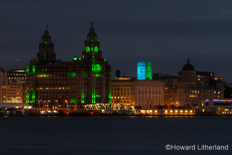 Liver Building, Liverpool, with night time illuminations