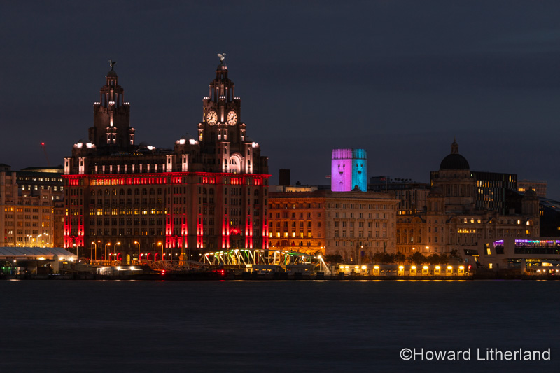 Liver Building, Liverpool, with night time illuminations