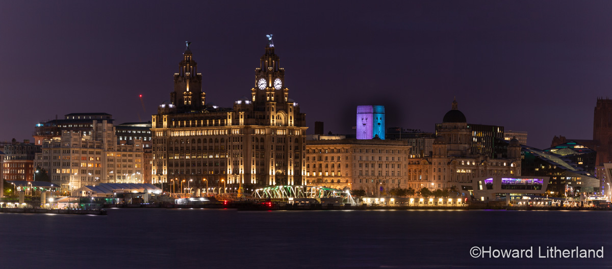 Liver Building, Liverpool, with night time illuminations