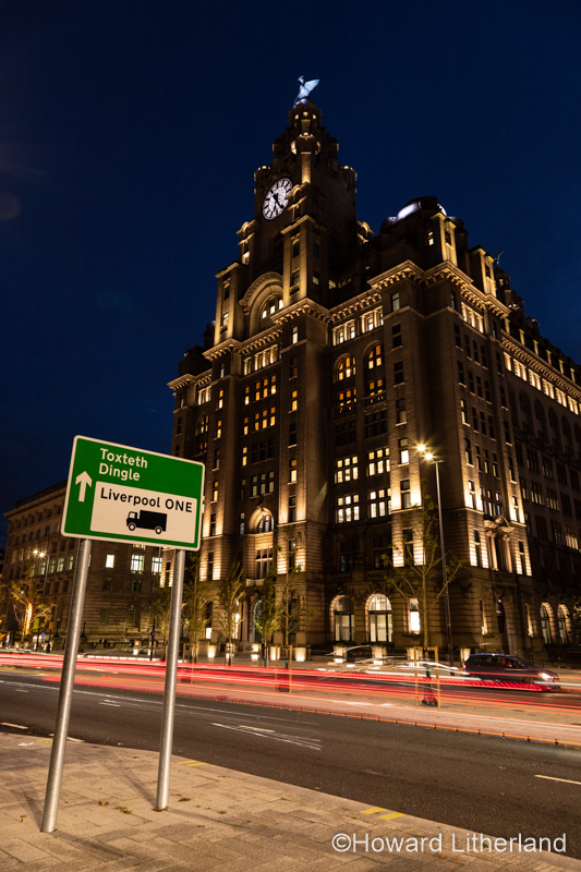 Royal Liver Building at night, Liverpool, England