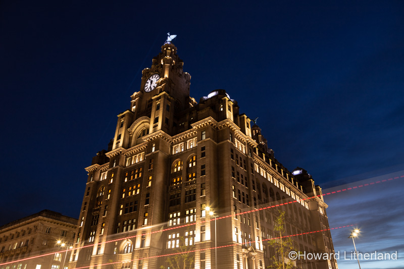 Royal Liver Building at night, Liverpool, England