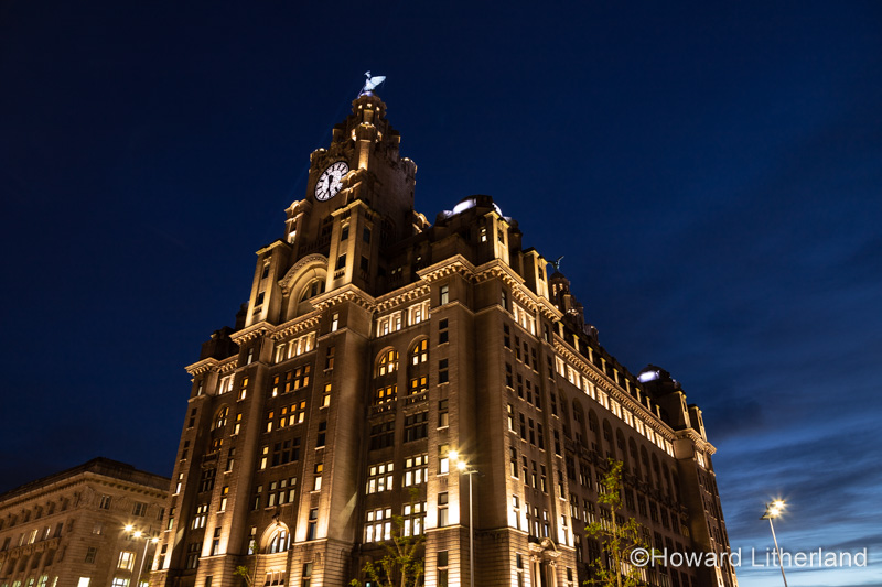 Royal Liver Building at night, Liverpool, England
