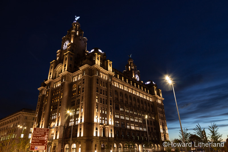 Royal Liver Building at night, Liverpool, England