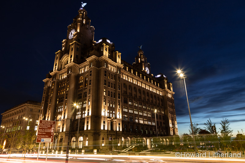 Royal Liver Building at night, Liverpool, England