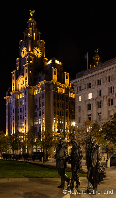 Royal Liver Building at night, Liverpool, England