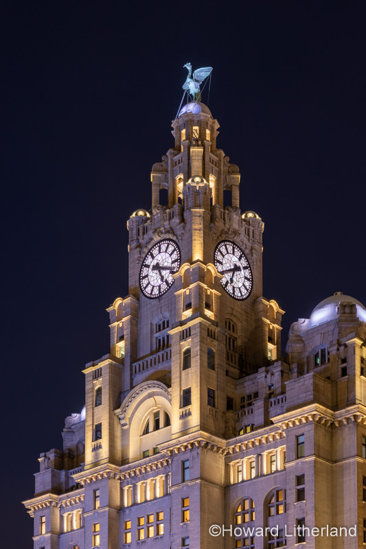 Royal Liver Building at night, Liverpool, England