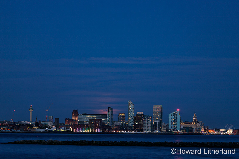 The Liverpool waterfront skyline at dusk, Merseyside, England