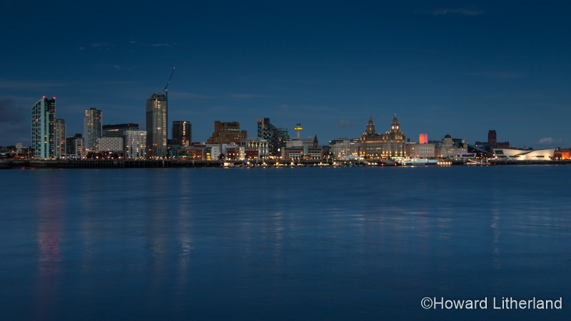 Liverpool waterfront skyline at night, Merseyside, England