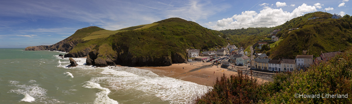 Panoramic image of the bay and seaside town Llangrannog on the Ceredigion coast, Mid Wales
