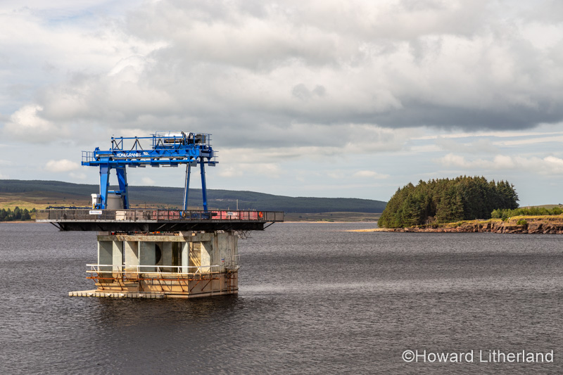 Crane operated drawdown at Llyn Brenig reservoir, North Wales