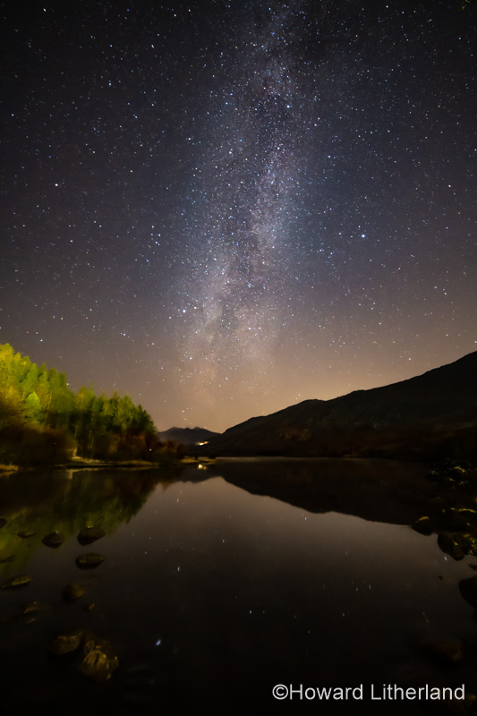 Milky way over Llyn Mymbyr, Snowdonia, North Wales