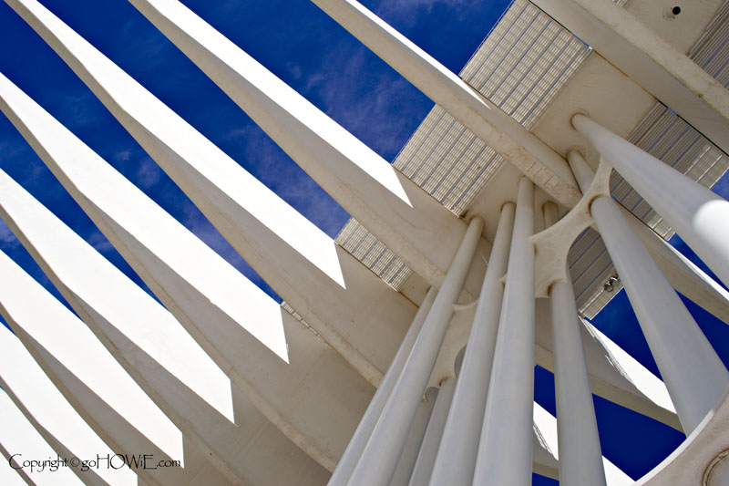 Roof details on a futuristic walkway, Malaga, Spain