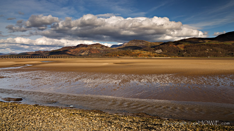 The Mawddach estuary as viewed from Fairbourne on the mid Wales coast, with Cader Idris and the mountains of Snowdonia in the background