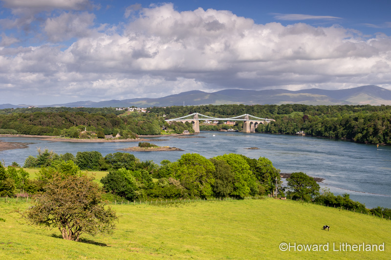 Menai Straits and Thomas Telford's iconic suspension bridge between Anglesey and the North Wales coast