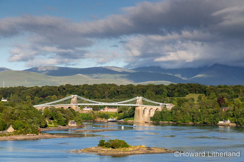 Menai Straits and suspension bridge between Anglesey and North Wales
