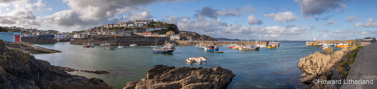 Panoramic view of the harbour at Mevagissey, Cornwall, England