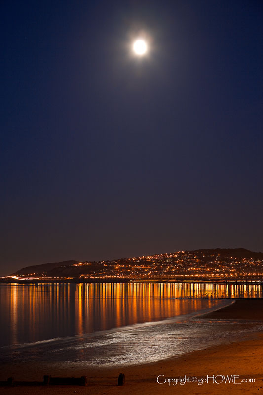 Moon over beach, Colwyn Bay, North Wales