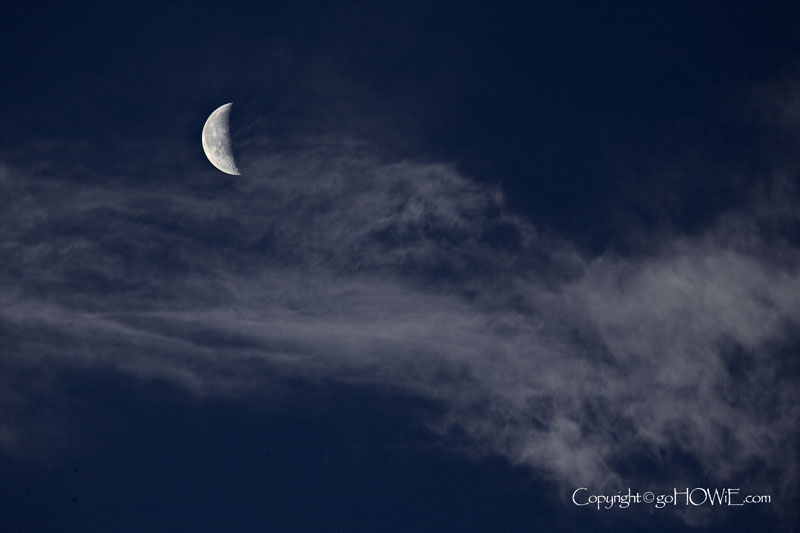 Crescent moon and cirrus clouds