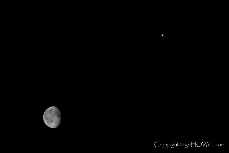 Gibbous moon and the planet Jupiter
