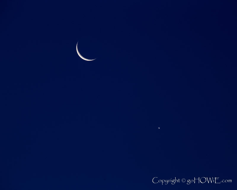 The waning crescent moon and the planet Venus at dawn, North Wales