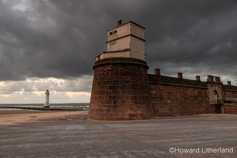 New Brighton lighthouse and Fort Perch Rock, Wirral, England