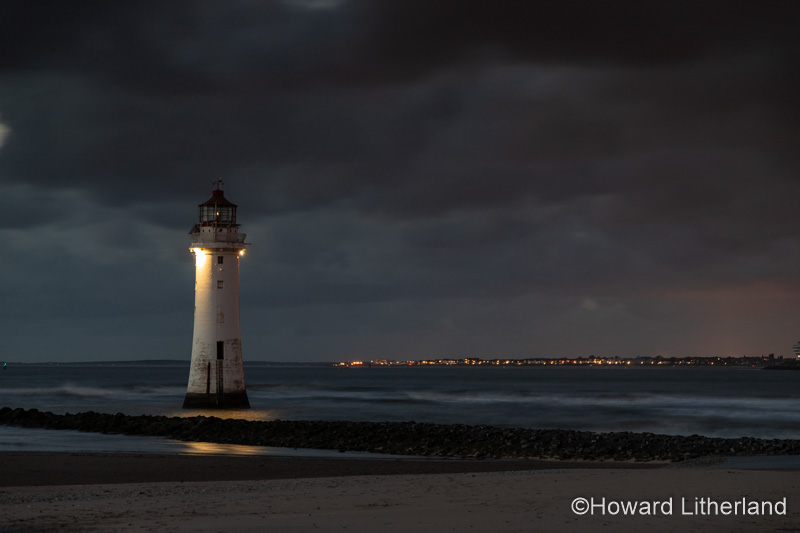 New Brighton lighthouse at night, Merseyside, England