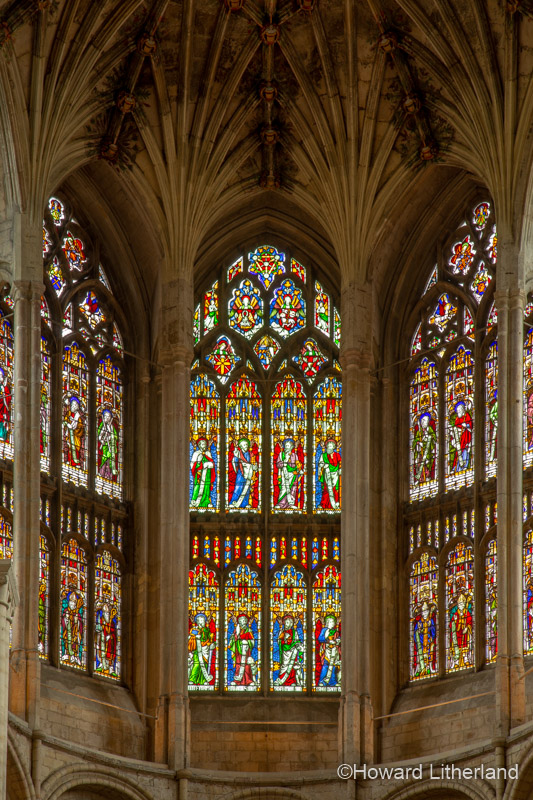 Magnificent stained glass window in Norwich Cathedral, Norfolk, England