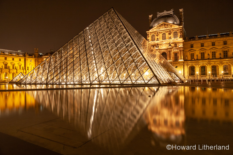 Courtyard of the Louvre, Paris, France, at night