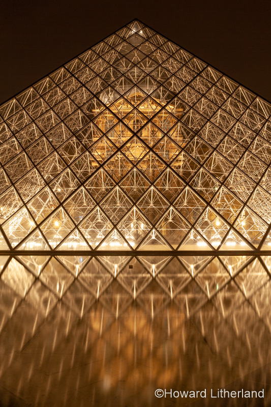 Courtyard of the Louvre, Paris, France, at night