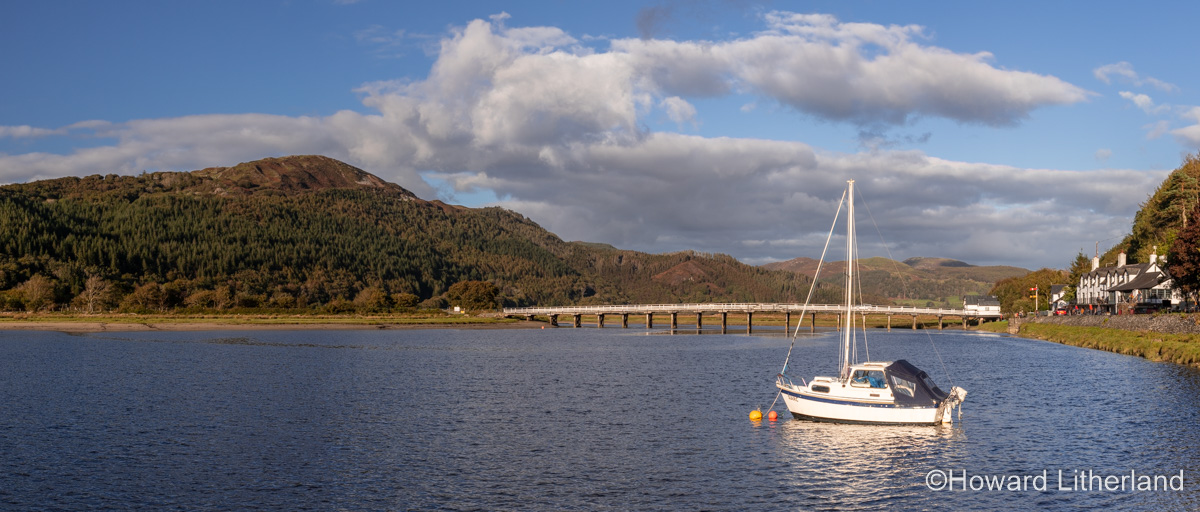 Panoramic view of old wooden toll bridge at Penmaenpool, North Wales