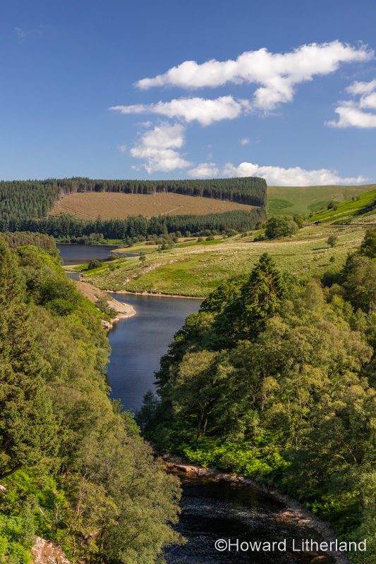 View down the Elan Valley from Craig Gogh dam, Powys, Wales