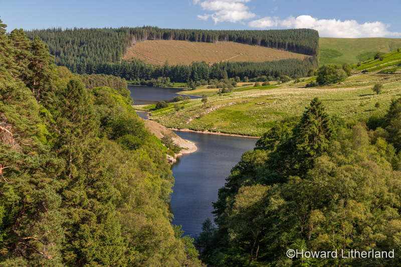 View down the Elan Valley from Craig Gogh dam, Powys, Wales