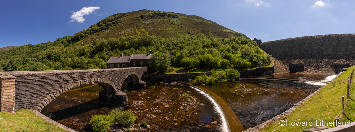 Panoramic view of the Caban Coch dam, Elan Valley, Powys, Wales