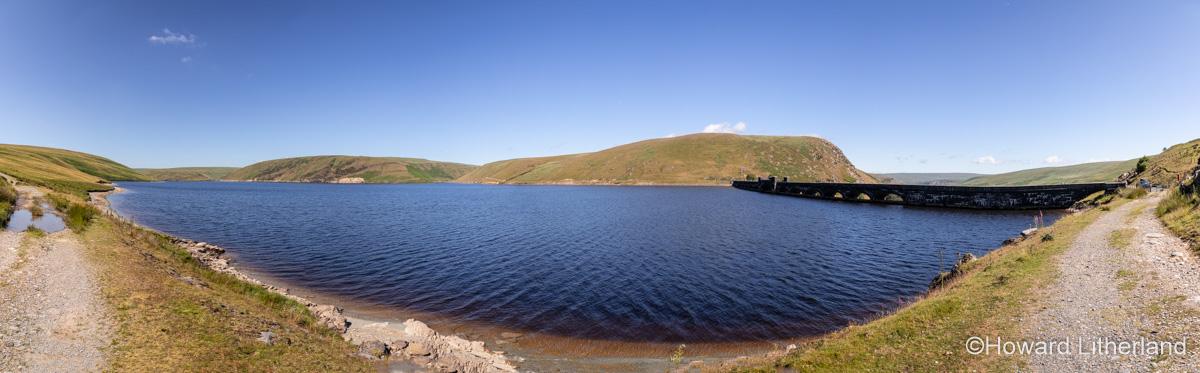 Panoramic view of the Claerwen dam, Elan Valley, Powys, Wales