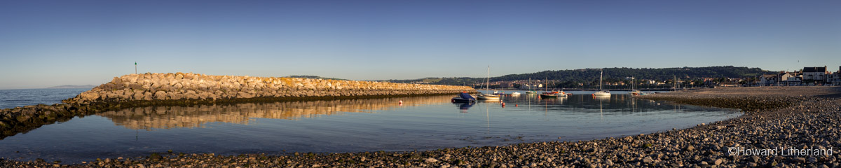 Panoramic image of the harbour and beach at Rhos-on-Sea on the North Wales coast