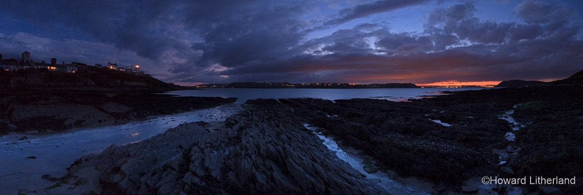 Panoramic image of Roches Point at night in County Cork, Ireland