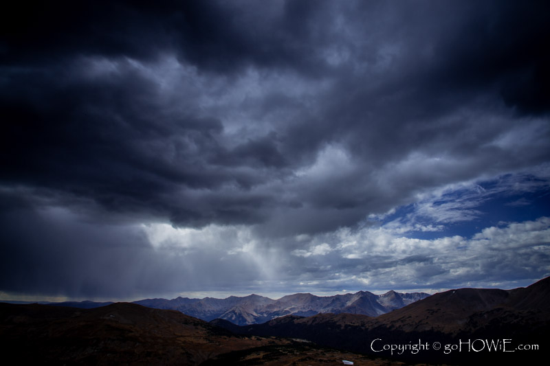 Rocky Mountains with storm clouds, as viewed from the Trail Ridge Road, Colorado, U.S.A.