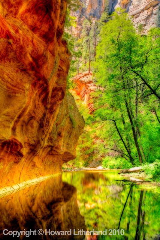 Sandstone, trees and river, Oak Creek, Sedona, Arizona