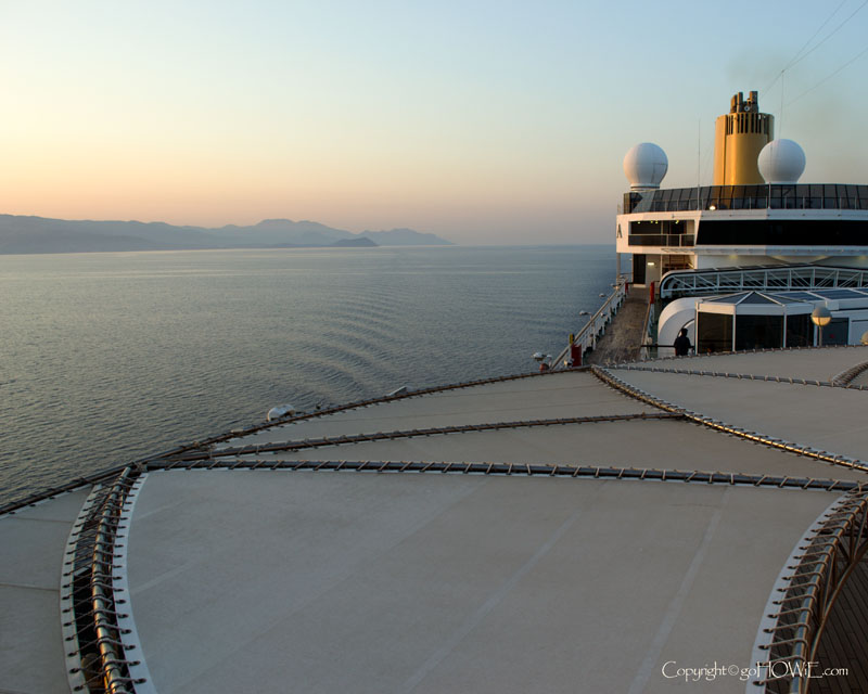 P&O liner Arcadia at dawn in the Mediterranean sea