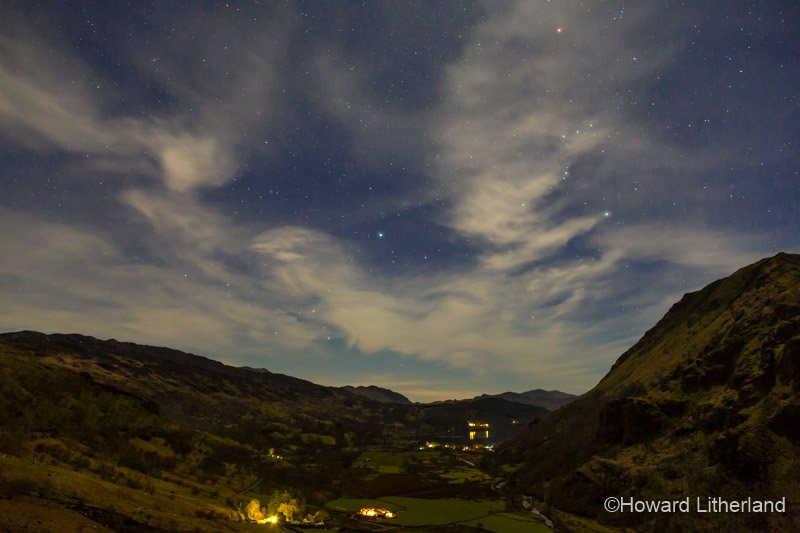 Llyn Gwynant at night with Orion overhead in the Snowdonia National Park, North Wales