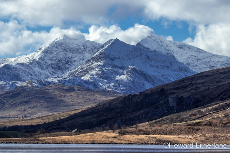 Snowdon mountain covered with snow, Snowdonia, North Wales