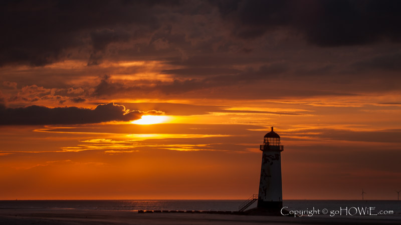 Point of Ayr lighthouse at sunset, Talacre, North Wales coast
